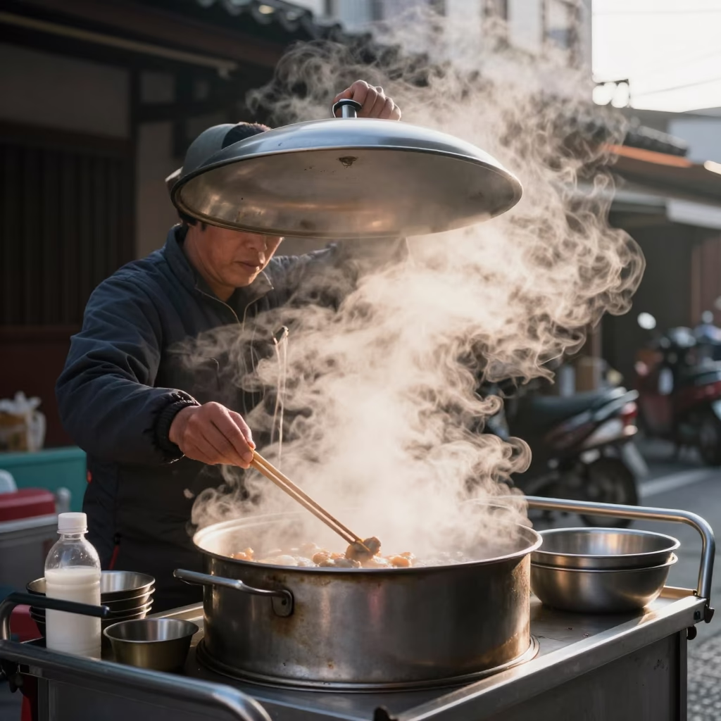 The Early Morning Light on Breakfast Scene in Tainan in in Tainan, Taiwan