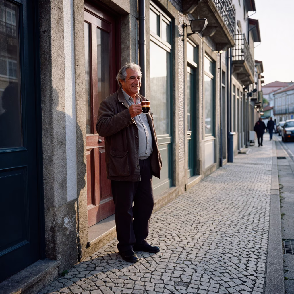 The Early Morning Light on Coffee Ritual in Porto in in Porto, Portugal