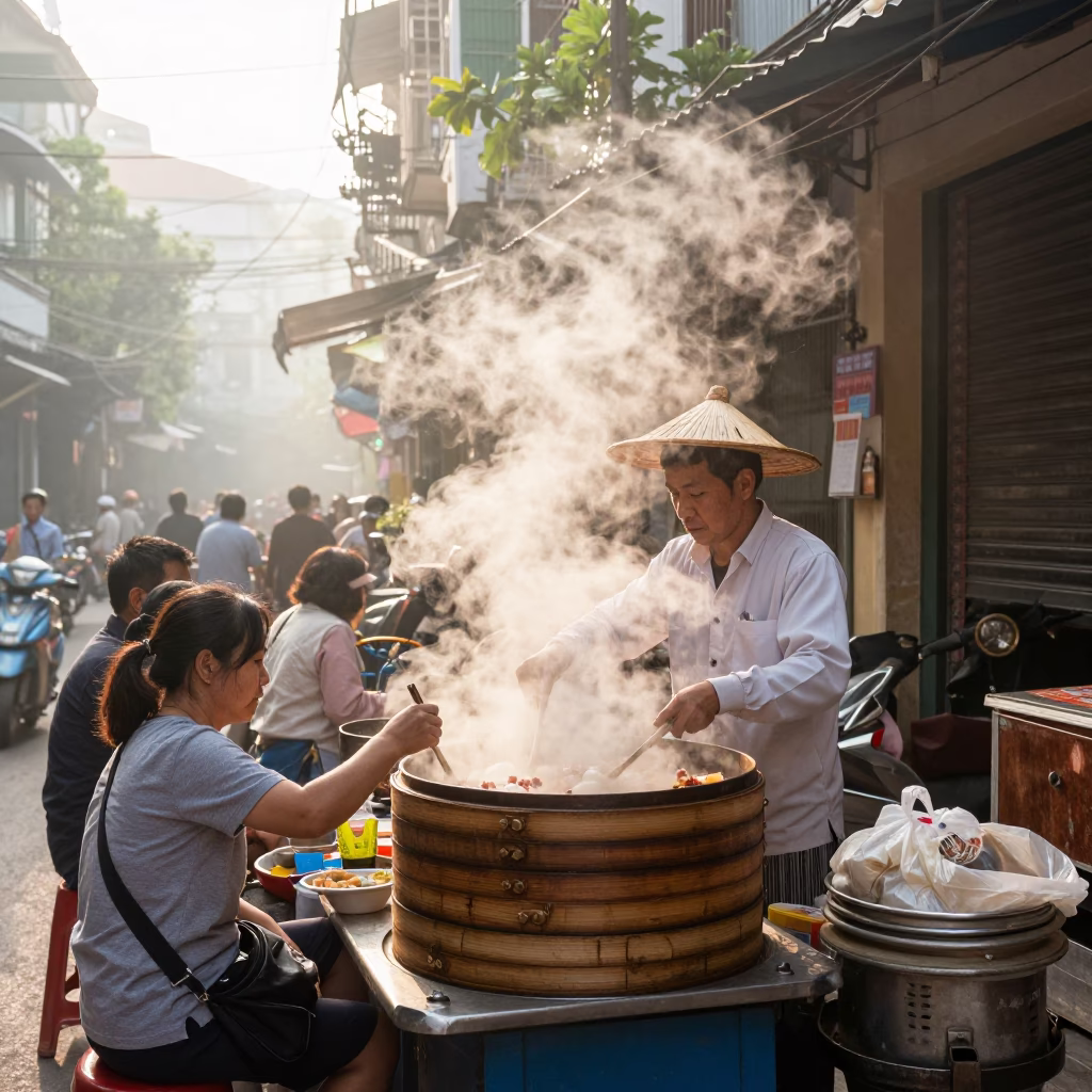 The Early Morning Light on Customers in Hanoi in in Hanoi, Vietnam