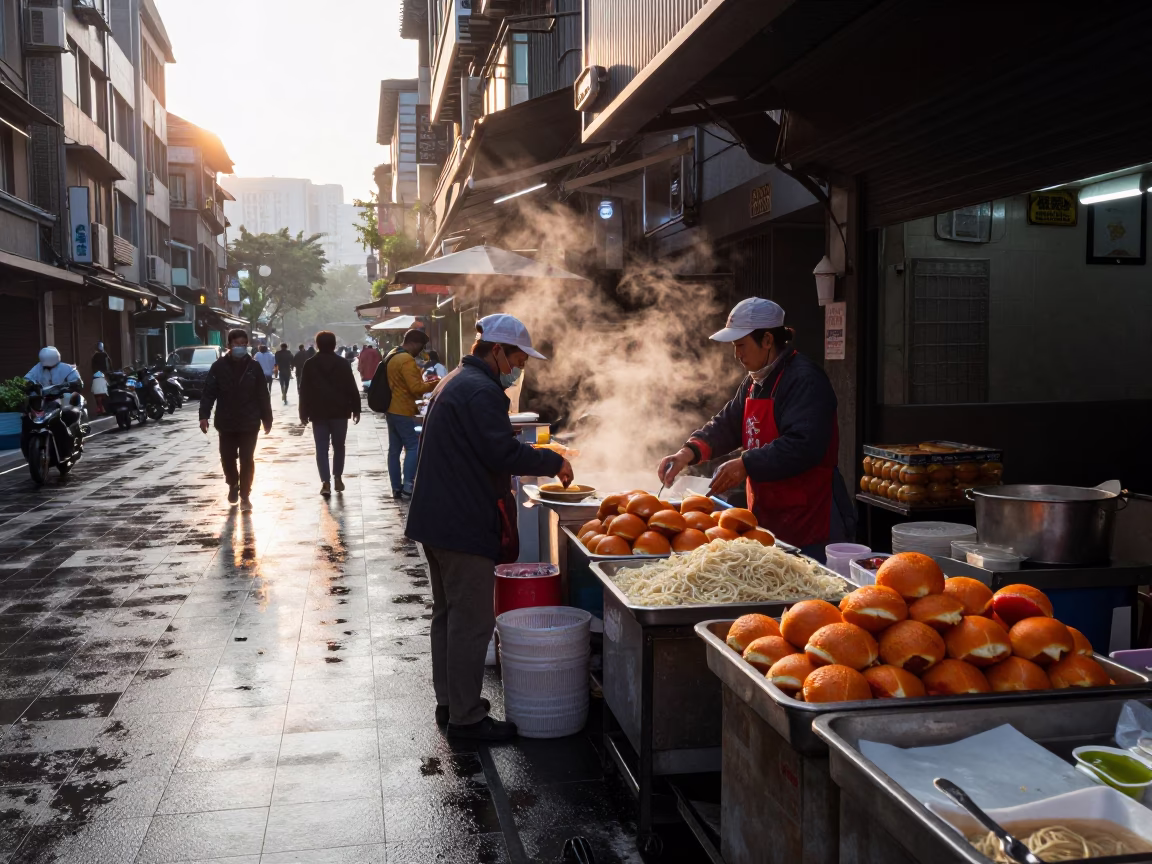 The Early Morning Light on Food Scene in Taipei in in Taipei, Taiwan