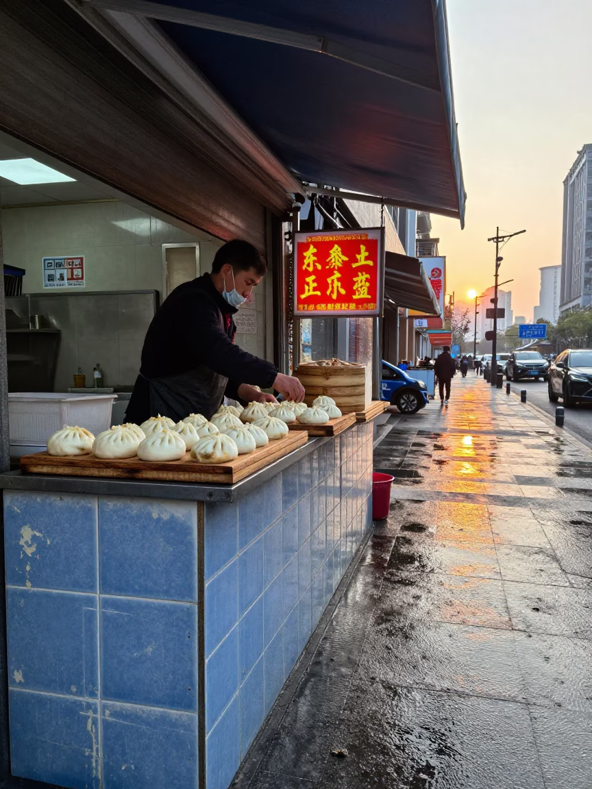 The Early Morning Light on Food Stall in Shanghai in in Shanghai, China