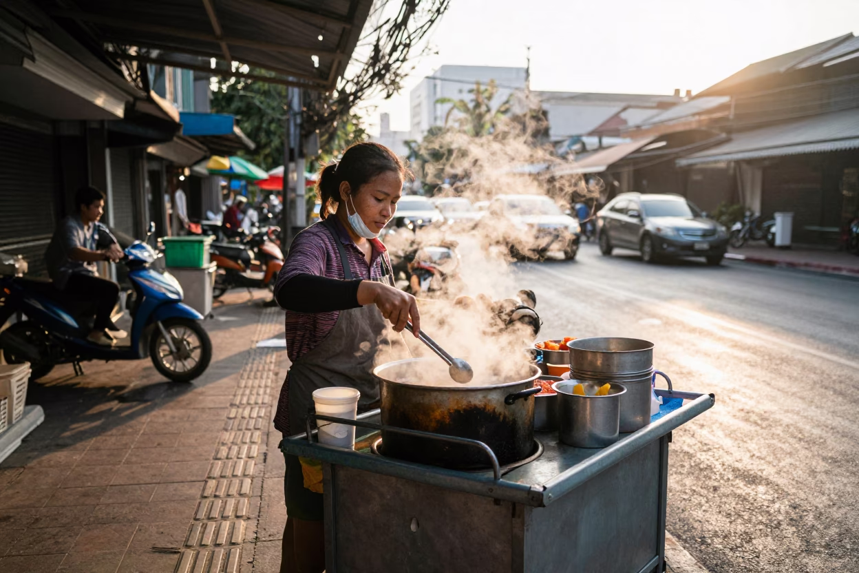 The Early Morning Light on Food Vendor in Bangkok in in Bangkok, Thailand