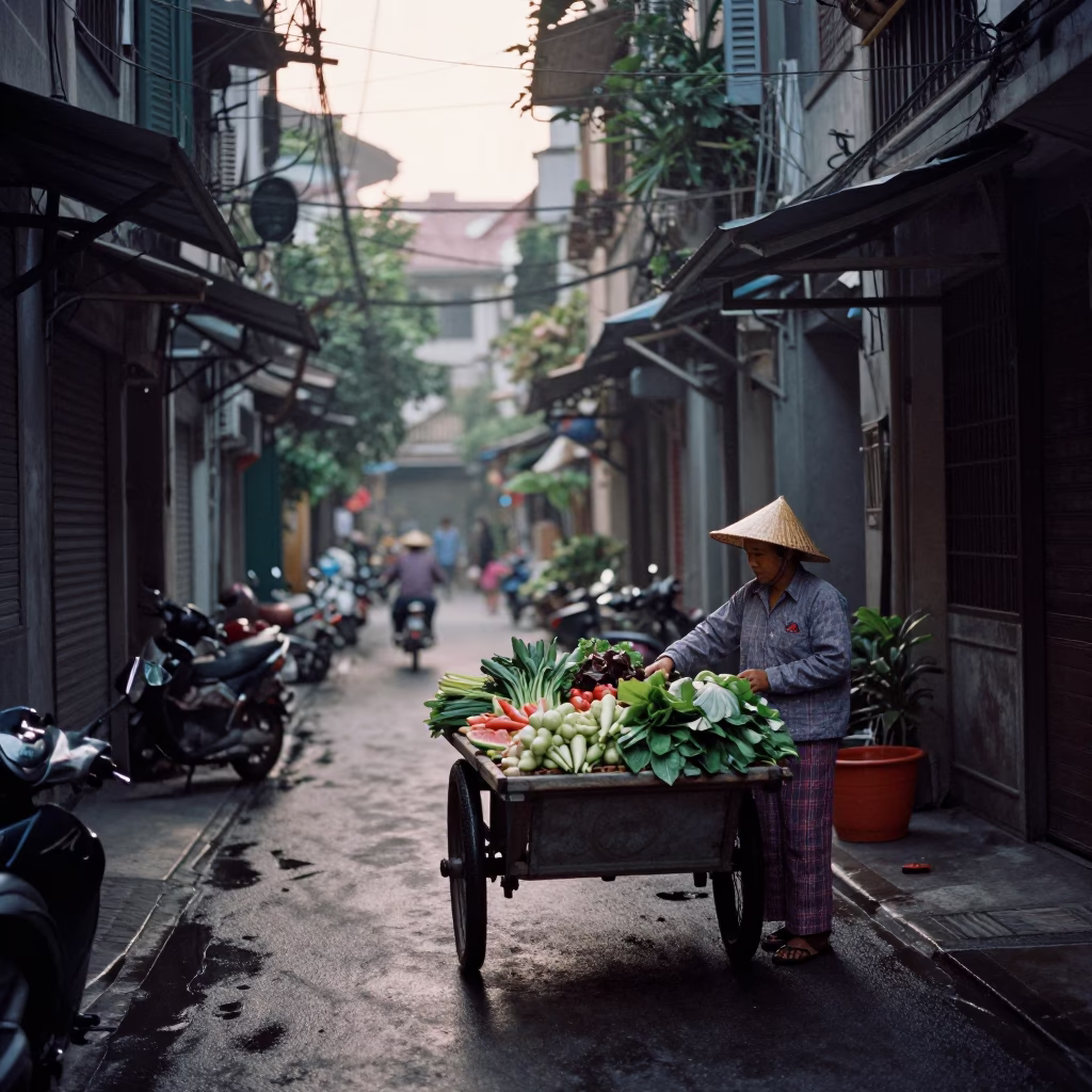The Early Morning Light on Fresh Produce in Hanoi in in Hanoi, Vietnam