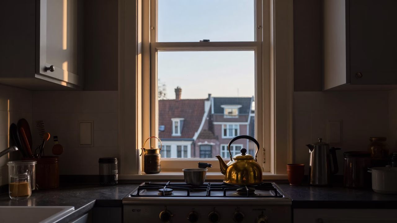 The Early Morning Light on Kitchen Interior in Amsterdam in in Amsterdam, Netherlands