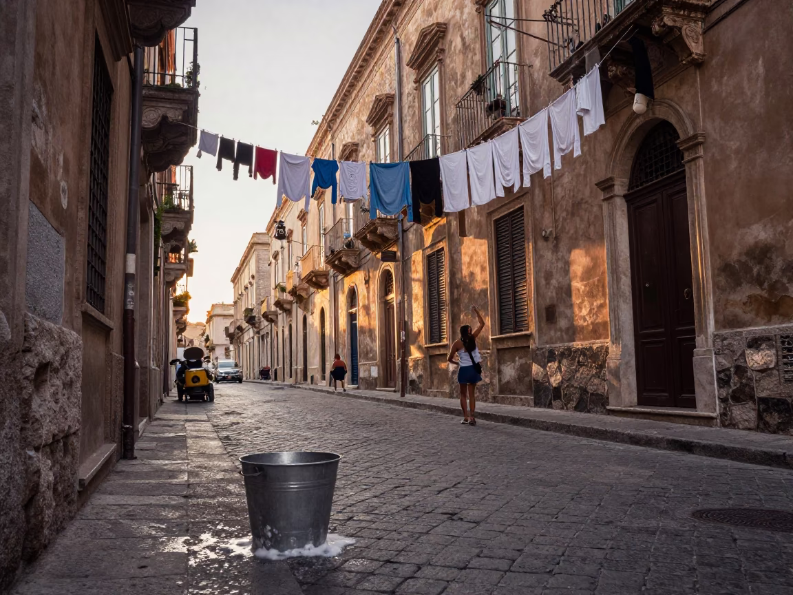 The Early Morning Light on Laundry Scene in Palermo in in Palermo, Italy