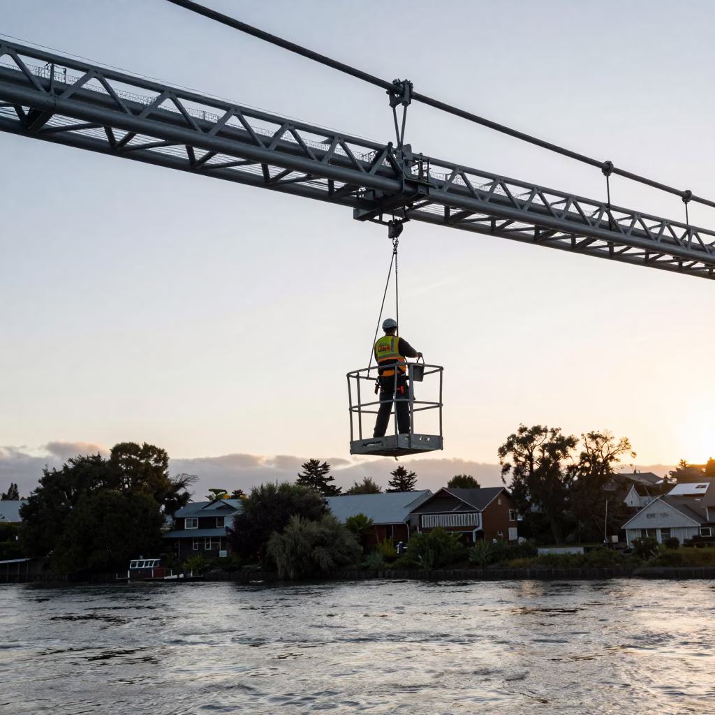 The Early Morning Light on Maintenance Worker in Christchurch in in Christchurch, New Zealand