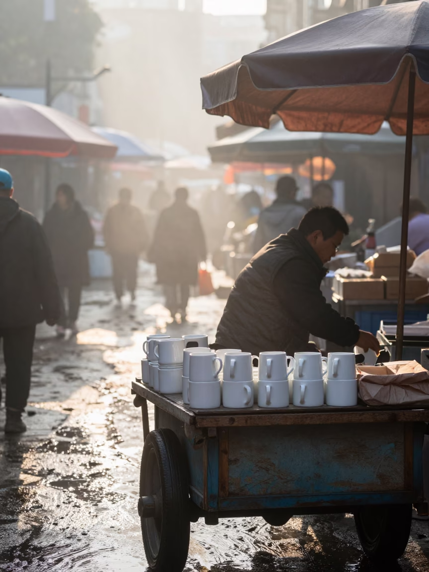 The Early Morning Light on Market Stall in Shanghai in in Shanghai, China