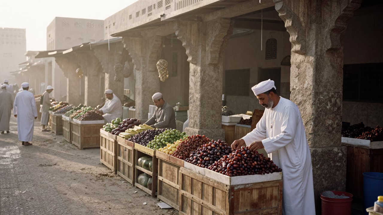 The Early Morning Light on Morning Stalls in Muscat in in Muscat, Oman