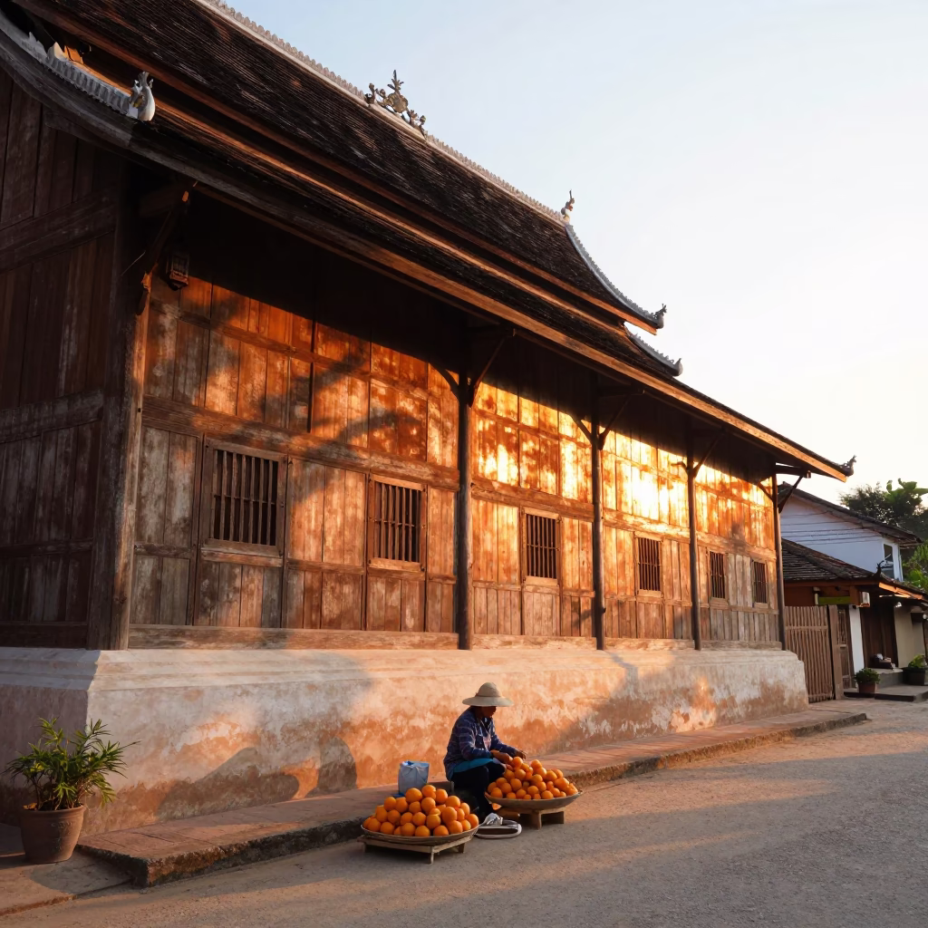 The Early Morning Light on Morning Sunlight in Luang Prabang in in Luang Prabang, Laos