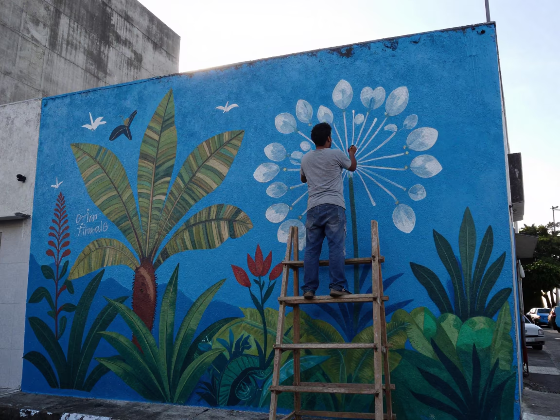 The Early Morning Light on Mural Painting in Rio De Janeiro in in Rio de Janeiro, Brazil