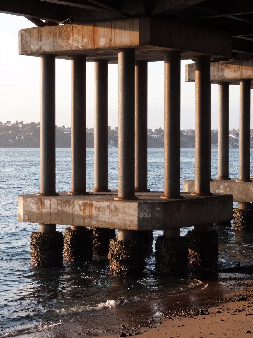 The Early Morning Light on Piling System in Sydney in in Sydney, New South Wales, Australia