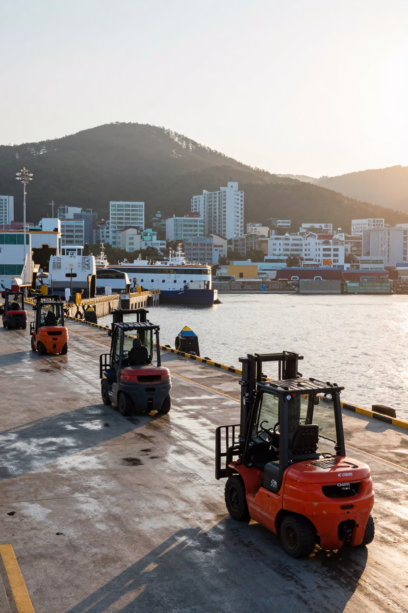 The Early Morning Light on Port Scene in Busan in in Busan, South Korea