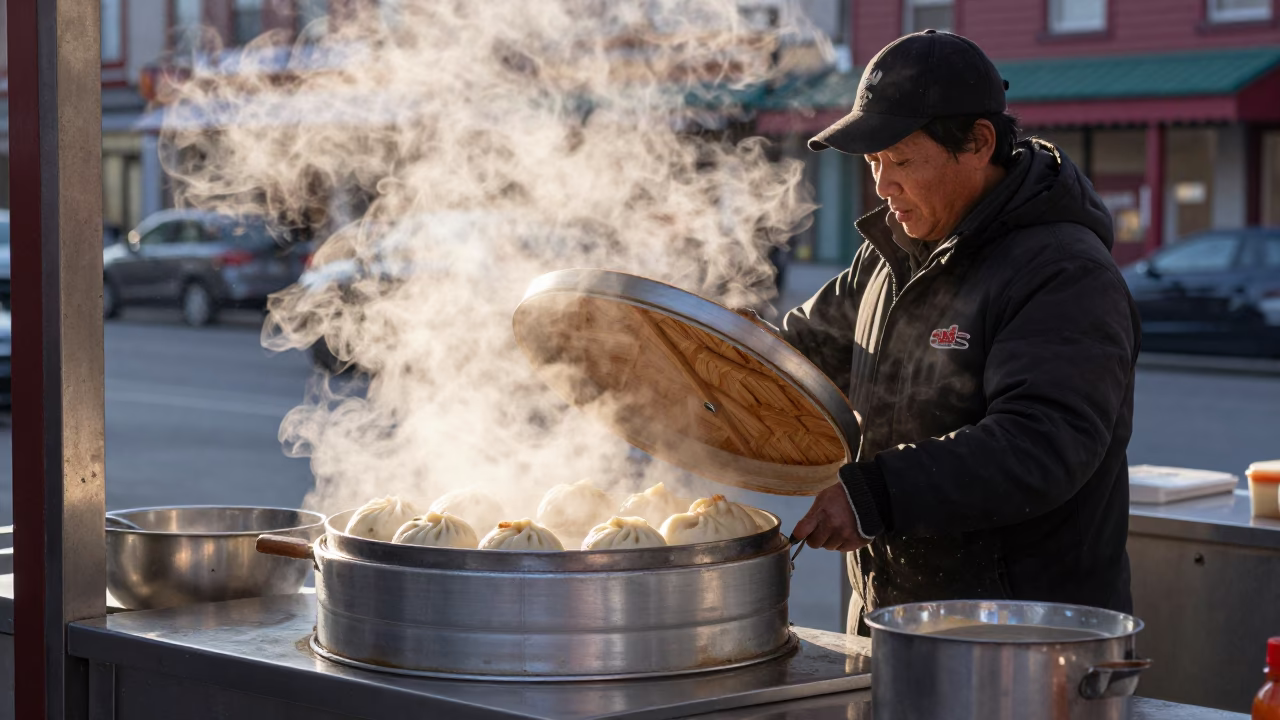 The Early Morning Light on Steamed Buns in Montreal in in Montreal, Quebec, Canada