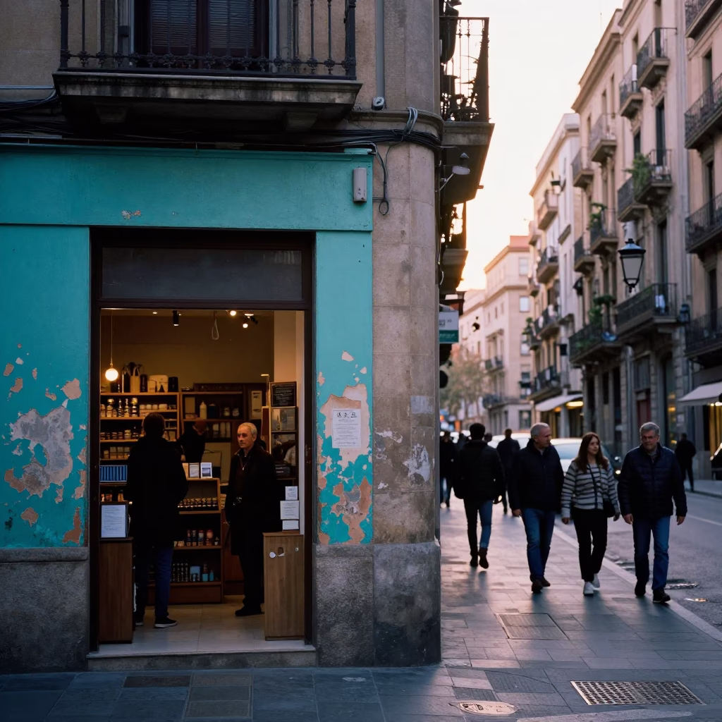 The Early Morning Light on Street Scene in Barcelona in in Barcelona, Spain