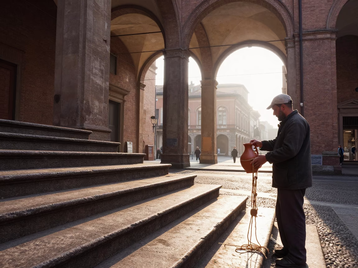 The Early Morning Light on Street Scene in Bologna in in Bologna, Italy