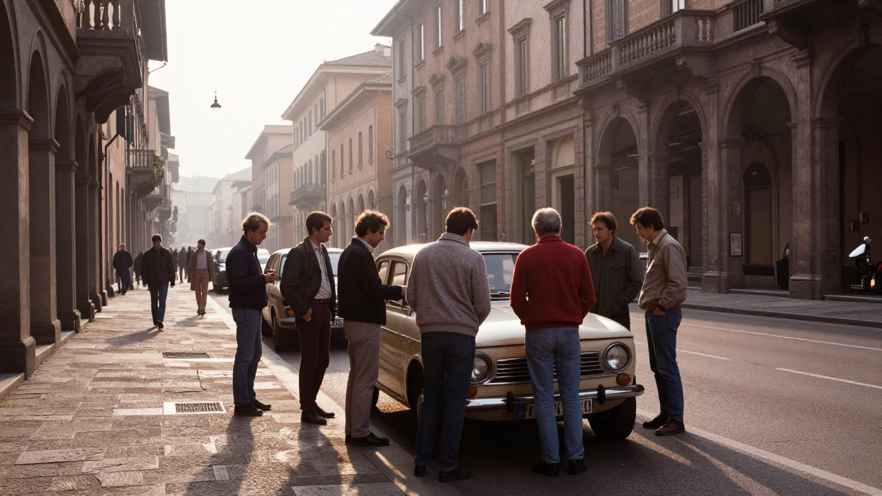 The Early Morning Light on Street Scene in Bologna in in Bologna, Italy