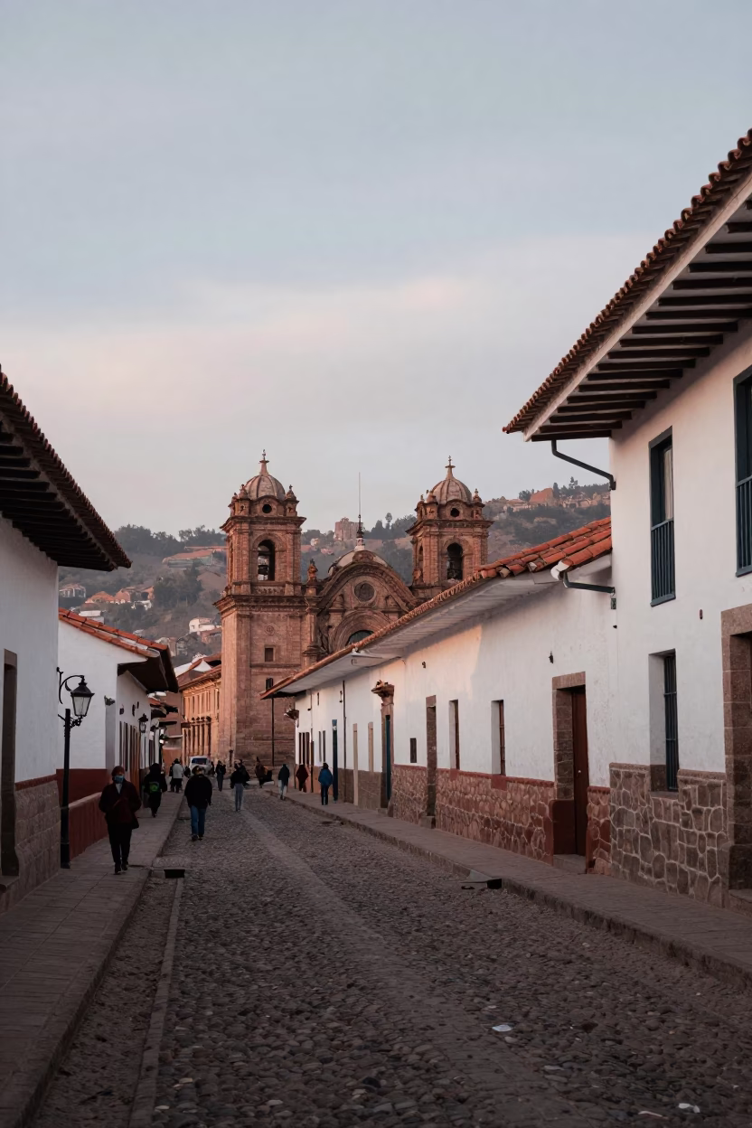 The Early Morning Light on Street Scene in Cusco in in Cusco, Peru