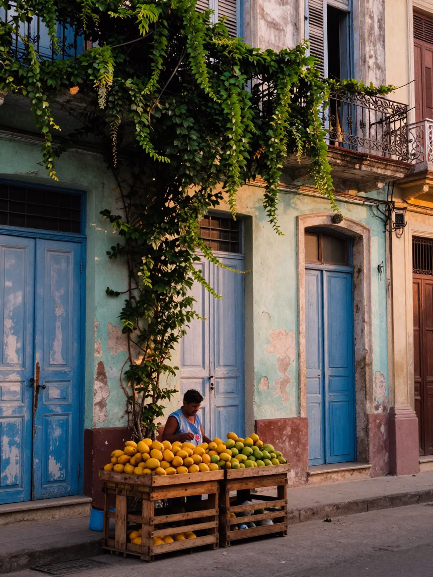 The Early Morning Light on Street Scene in Havana in in Havana, Cuba