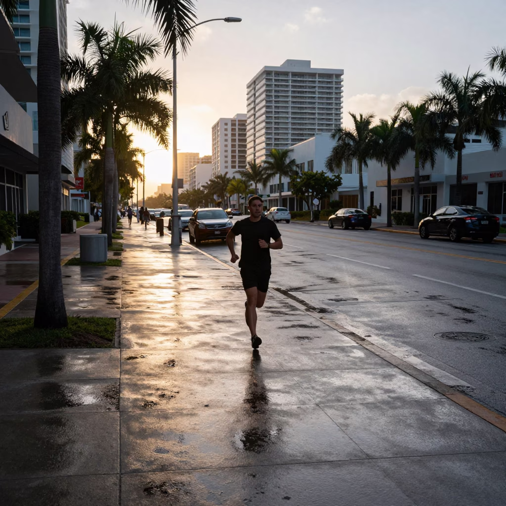 The Early Morning Light on Street Scene in Miami in in Miami, Florida, United States