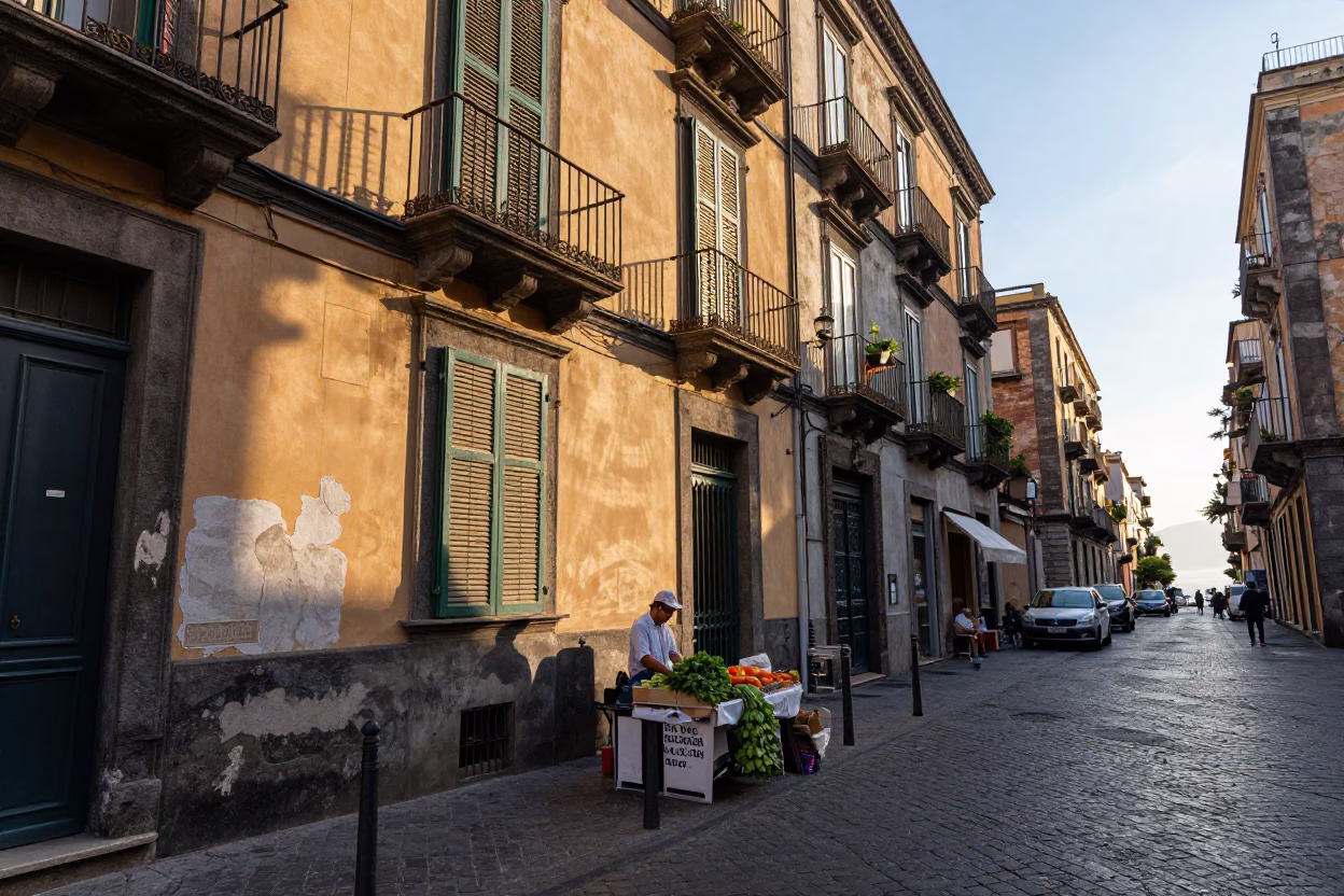 The Early Morning Light on Street Scene in Naples in in Naples, Italy