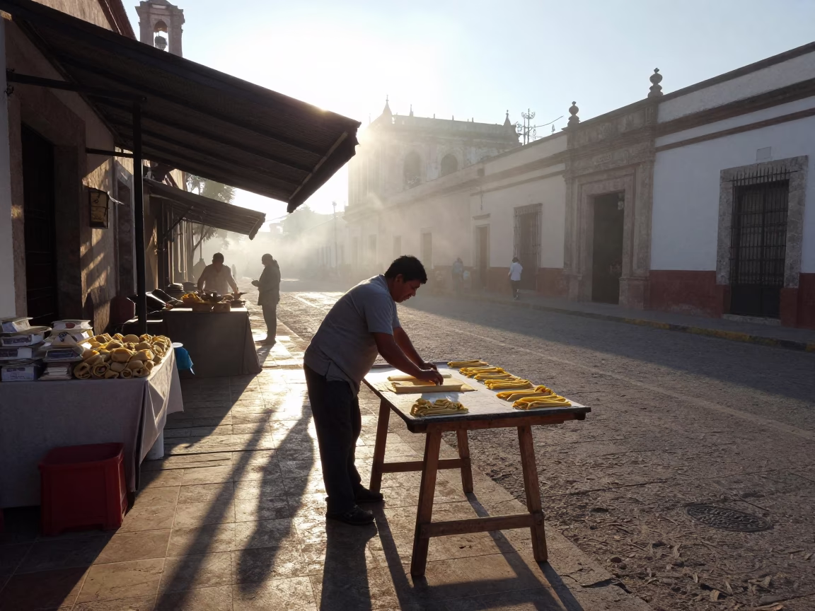 The Early Morning Light on Street Scene in Oaxaca in in Oaxaca, Mexico