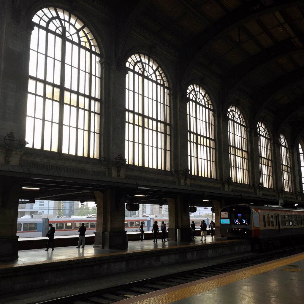 The Early Morning Light on Train Station in São Paulo in in São Paulo, Brazil