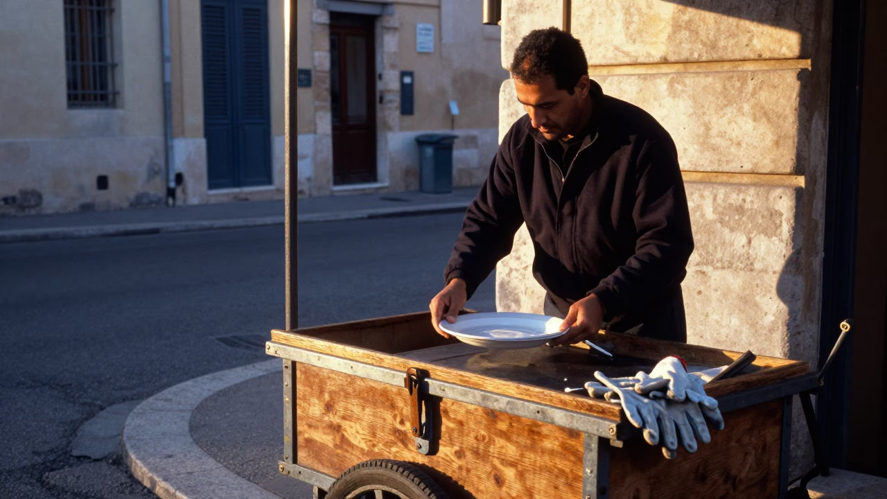 The Early Morning Light on Vendor Scene in Marseille in in Marseille, France