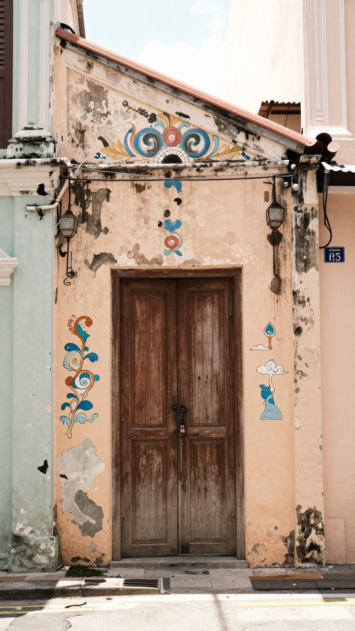 The Flat Glare Of Noon Light on Alleyway Scene in George Town in in George Town, Malaysia