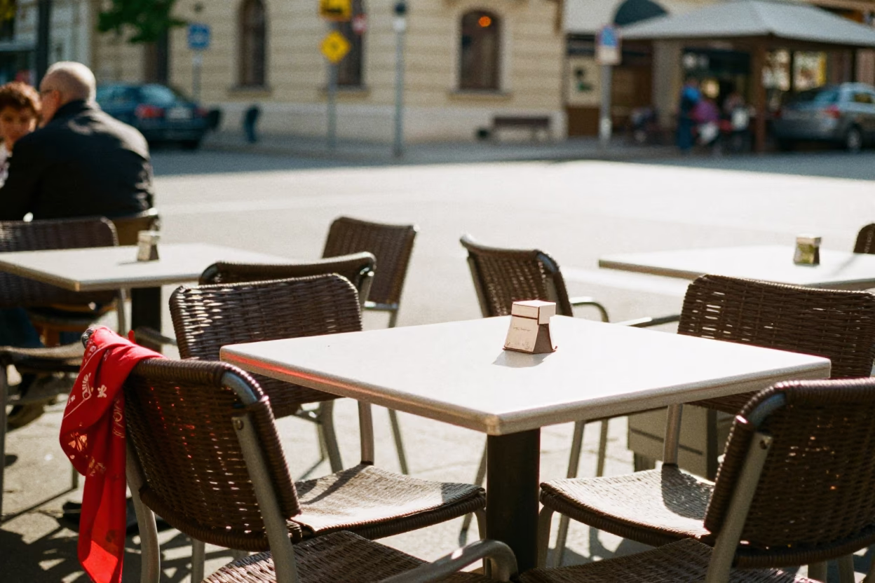 The Flat Glare Of Noon Light on Cafe Scene in Budapest in in Budapest, Hungary