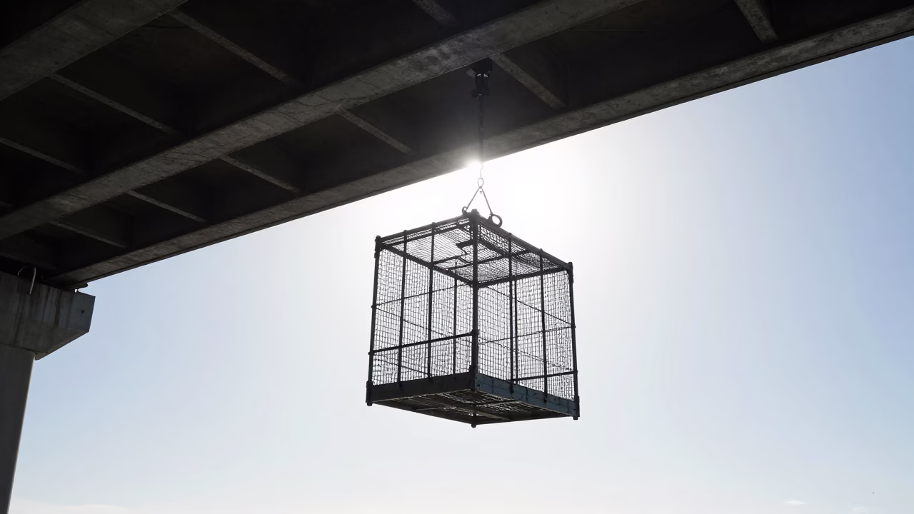 The Flat Glare Of Noon Light on Cage Swinging in San Francisco in in San Francisco, California, United States