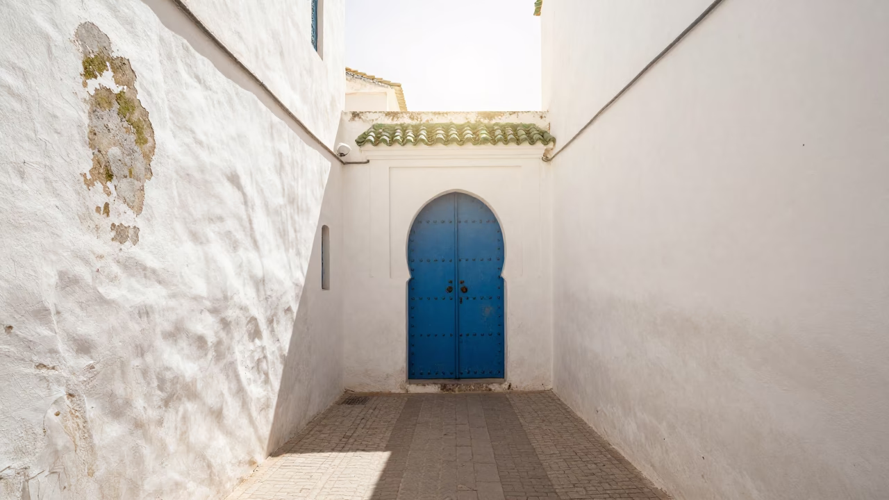 The Flat Glare Of Noon Light on Doorway Medina in Essaouira in in Essaouira, Morocco