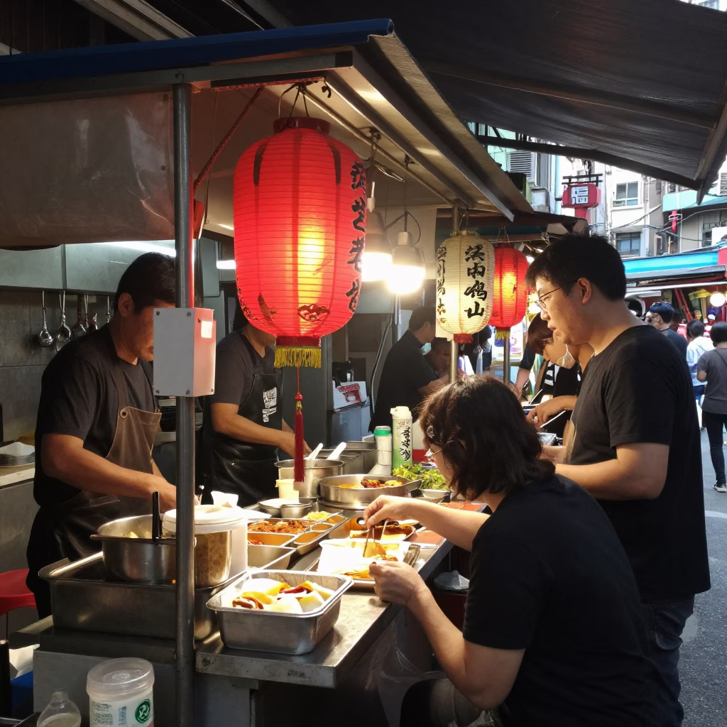 The Flat Glare Of Noon Light on Food Stall in Taipei in in Taipei, Taiwan