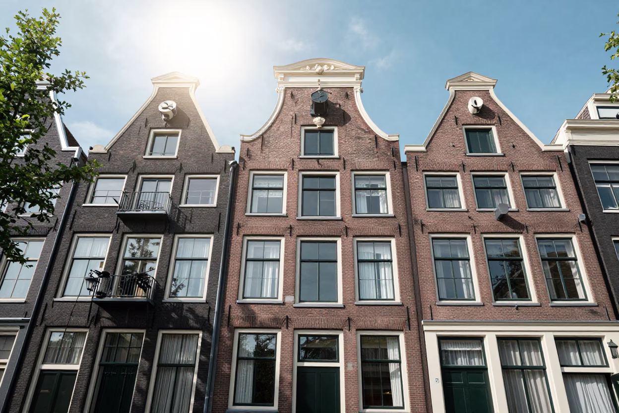 The Flat Glare Of Noon Light on House Facade in Amsterdam in in Amsterdam, Netherlands
