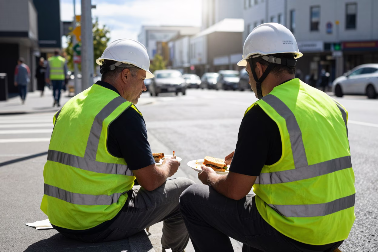 The Flat Glare Of Noon Light on Lunch Break in Christchurch in in Christchurch, New Zealand