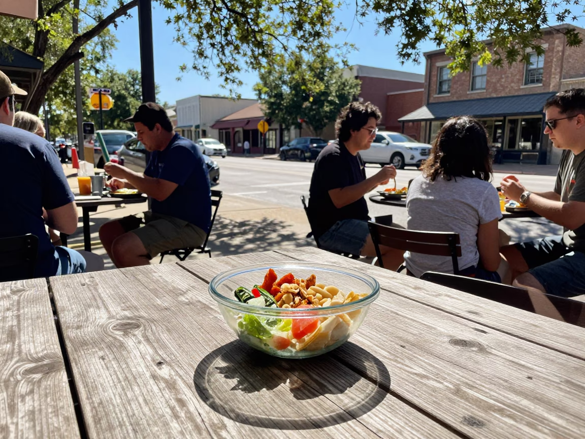 The Flat Glare Of Noon Light on Lunch Scene in Austin in in Austin, Texas, United States