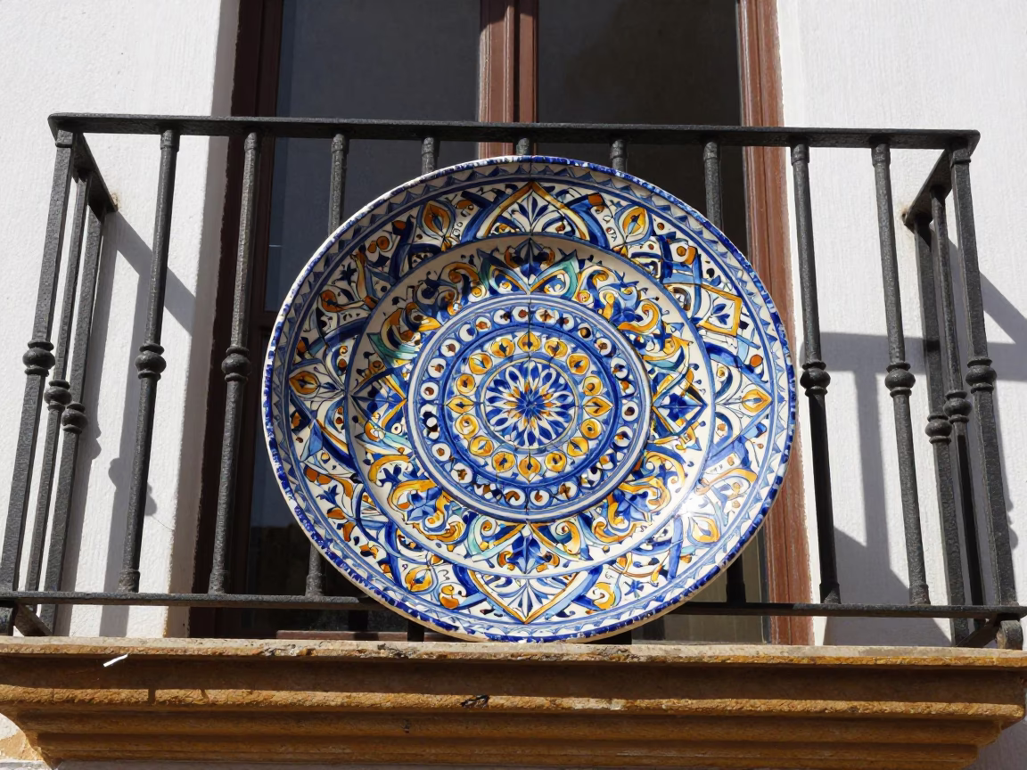 The Flat Glare Of Noon Light on Majolica Plate in Granada in in Granada, Spain