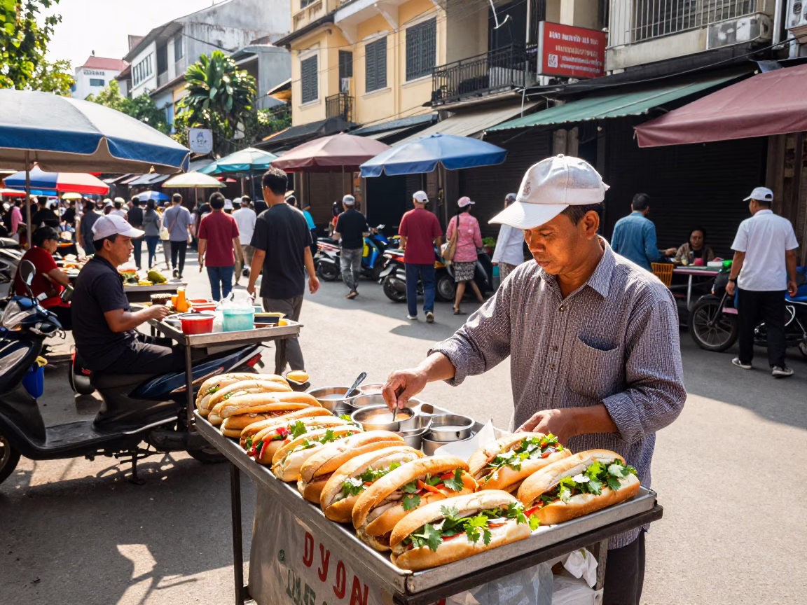 The Flat Glare Of Noon Light on Market Scene in Hanoi in in Hanoi, Vietnam