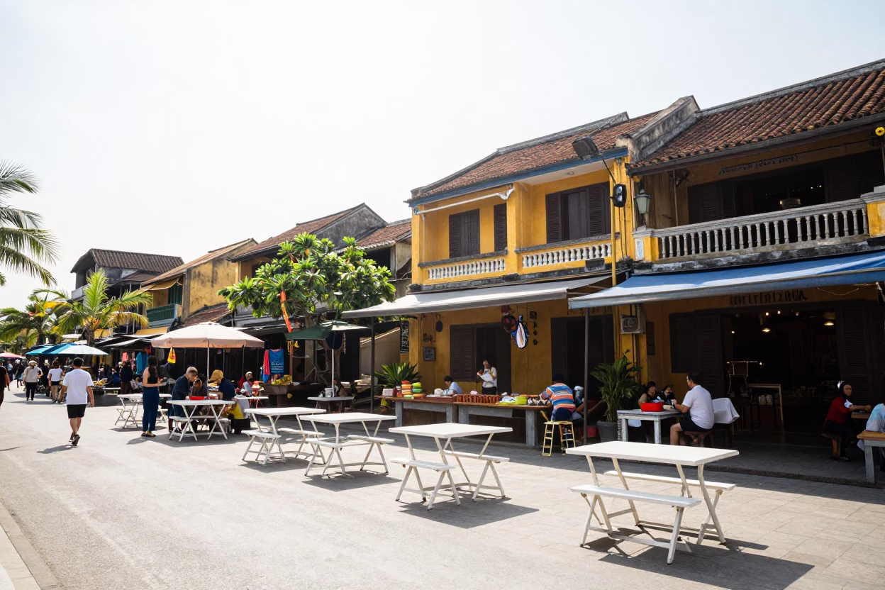 The Flat Glare Of Noon Light on Market Scene in Hoi An in in Hoi An, Vietnam