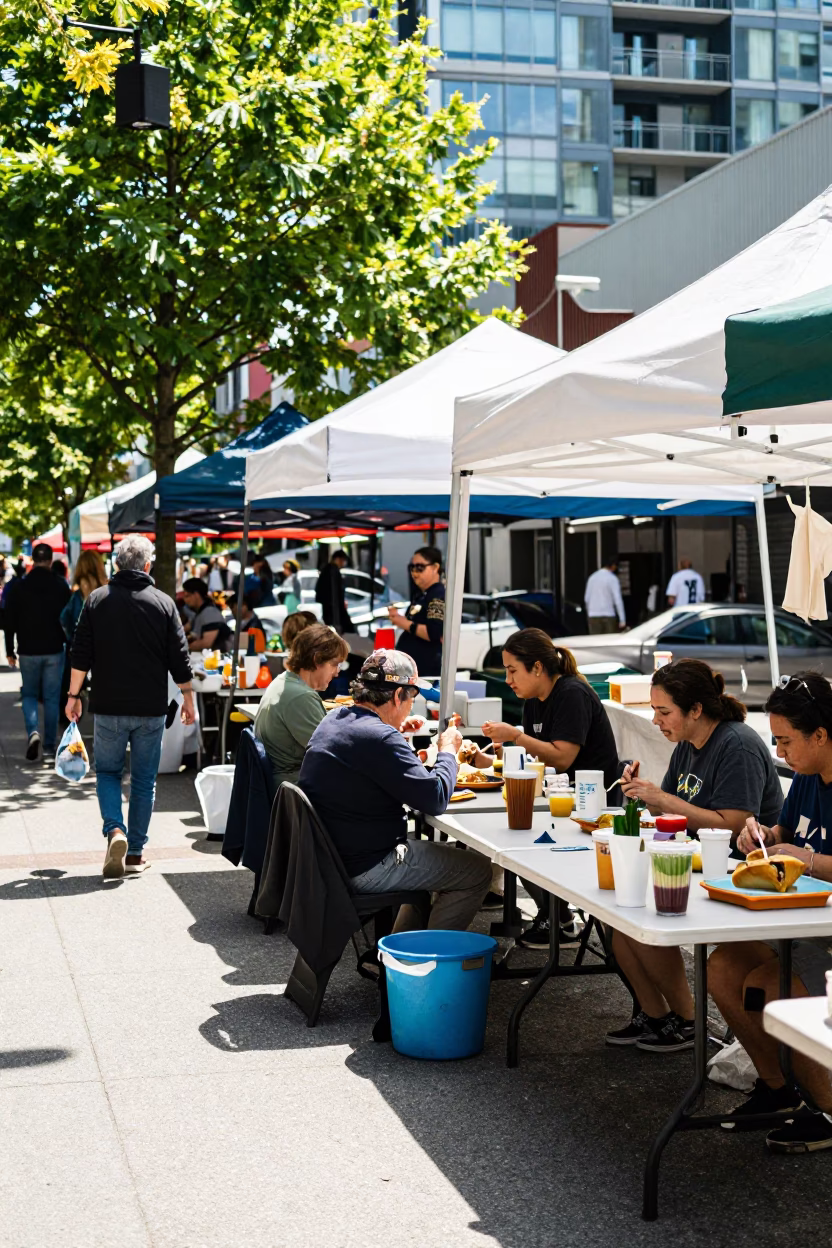 The Flat Glare Of Noon Light on Market Scene in Vancouver in in Vancouver, British Columbia, Canada