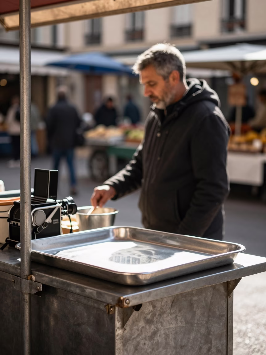 The Flat Glare Of Noon Light on Market Stall in Lyon in in Lyon, France