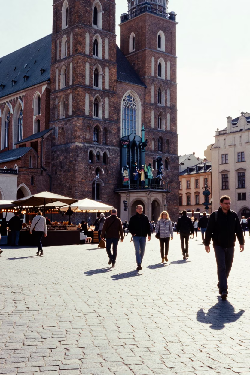 The Flat Glare Of Noon Light on Market Vendors in Krakow in in Krakow, Poland