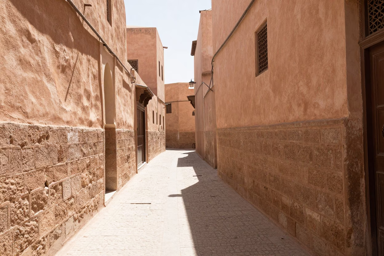 The Flat Glare Of Noon Light on Medina Alley in Marrakech in in Marrakech, Morocco