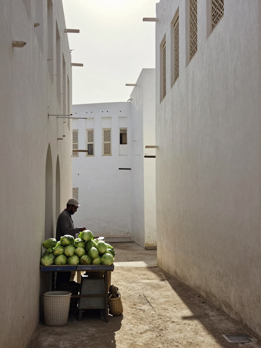 The Flat Glare Of Noon Light on Narrow Alleyway in Muscat in in Muscat, Oman
