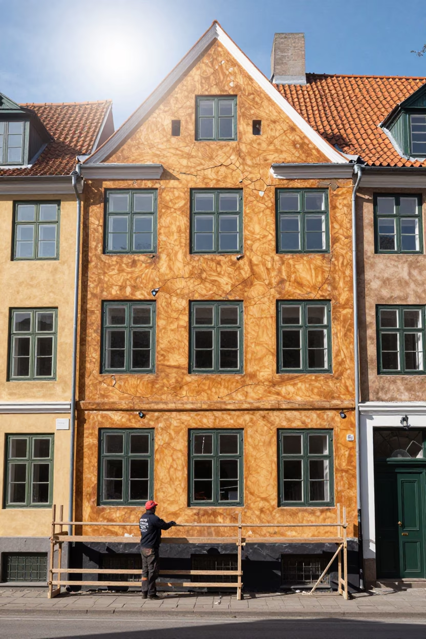 The Flat Glare Of Noon Light on Renovation Scene in Copenhagen in in Copenhagen, Denmark