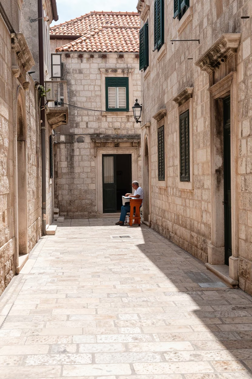 The Flat Glare Of Noon Light on Stone Alley in Dubrovnik in in Dubrovnik, Croatia