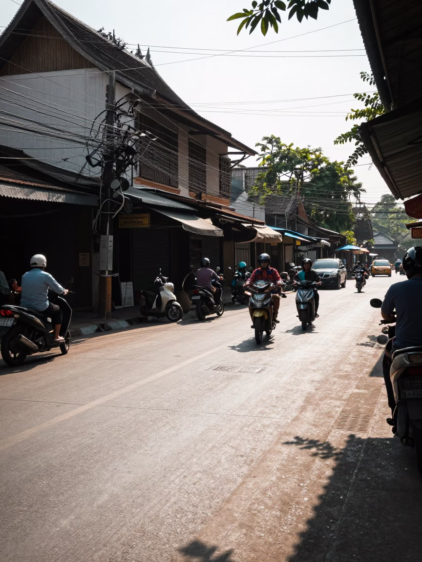 The Flat Glare Of Noon Light on Street Corner in Chiang Mai in in Chiang Mai, Thailand