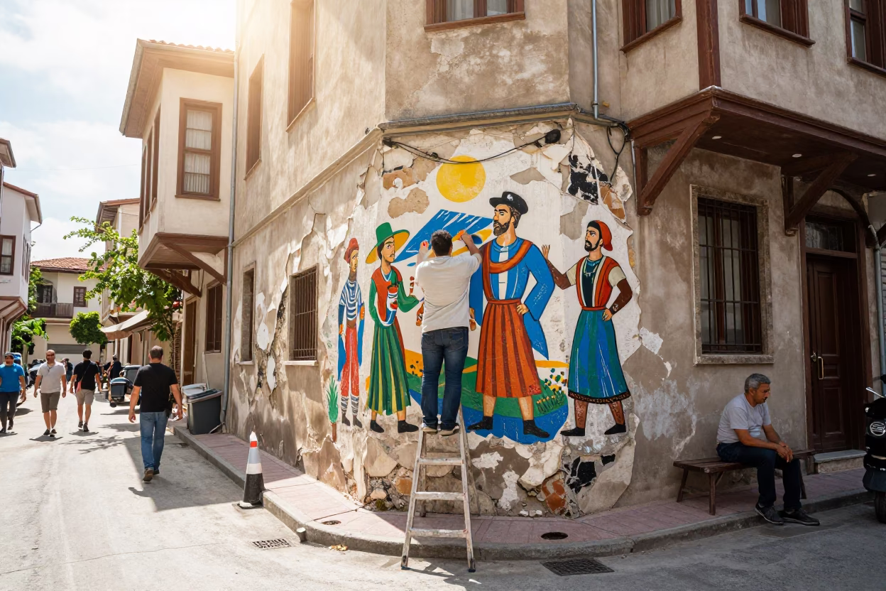 The Flat Glare Of Noon Light on Street Corner in Izmir in in Izmir, Turkey