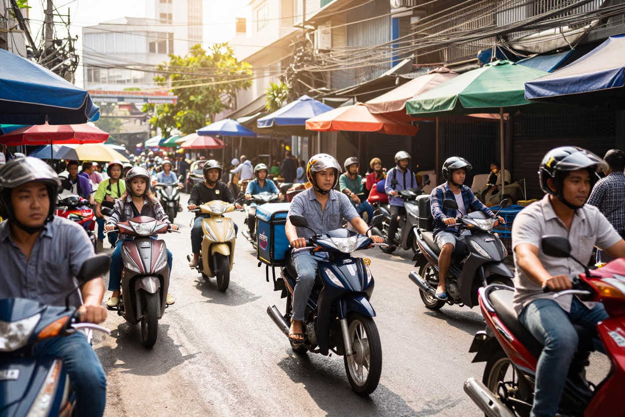 The Flat Glare Of Noon Light on Street Market in Bangkok in in Bangkok, Thailand