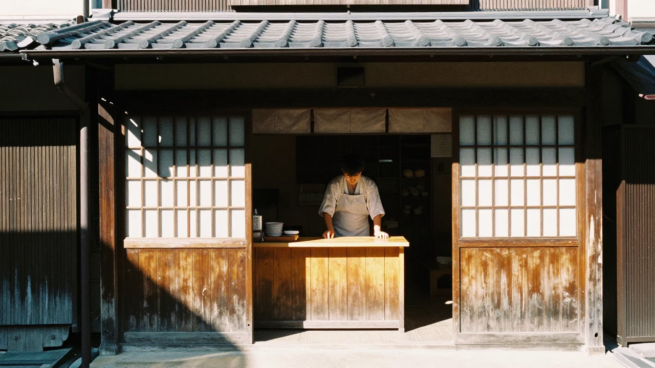 The Flat Glare Of Noon Light on Street Scene in Kyoto in in Kyoto, Japan