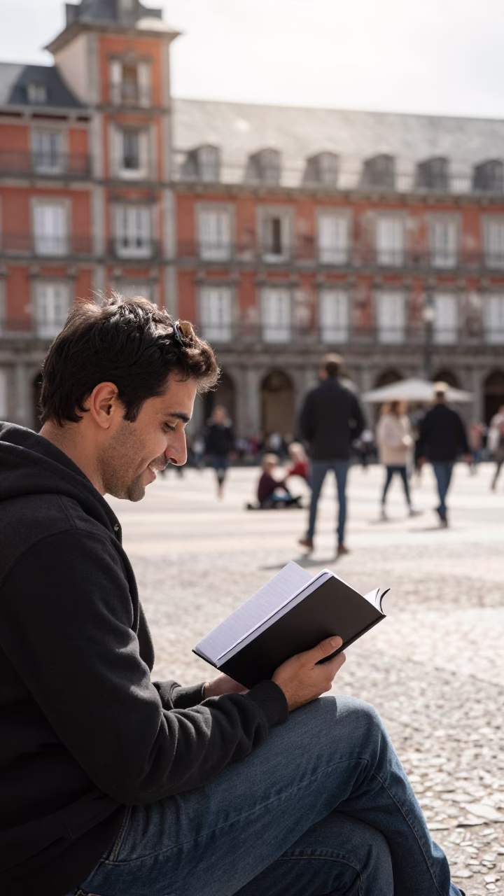The Flat Glare Of Noon Light on Street Scene in Madrid in in Madrid, Spain
